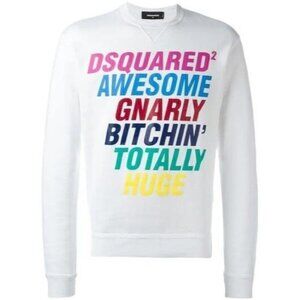DSQUARED2 Printed Slogan Cotton Sweatshirt Size M Mens Off-White $385